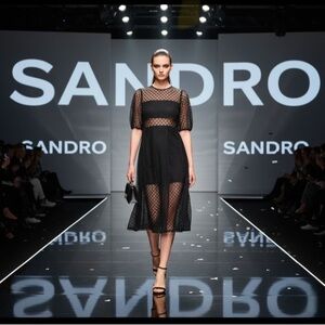 Authentic Sandro designer lace cut out overlay black dress sz M 4-6